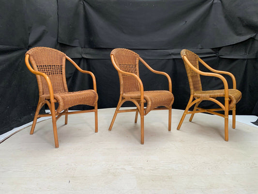 EB2546 Set of Three Wicker & Bamboo Lounge Chairs Vintage Conservatory VBER