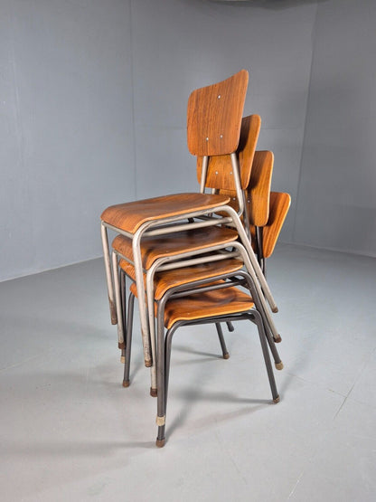 4 Danish Stacking Chairs Harlequin Set Teak Steel Mid Century Retro EB8334 MSTA