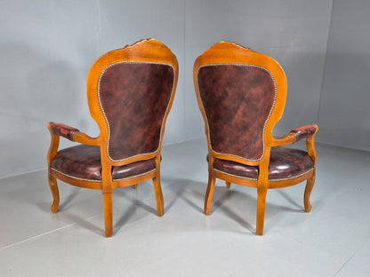 2 Vintage Lounge Chairs Leather Upholstery French Style 1970s EB8191 VCAR