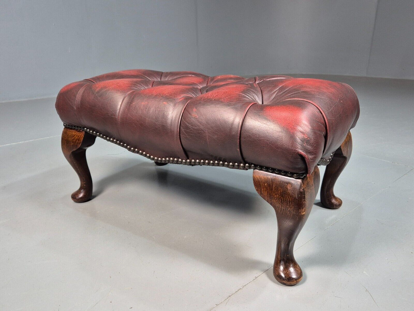 Vintage Footstool Oxblood Leather Chesterfield Style Antique Style EB8186 VCHE