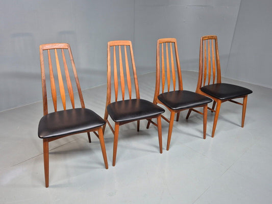 4 Vintage Danish Dining Chairs Black Vinyl Teak Koefoeds Retro MCM EB8433 MDIN