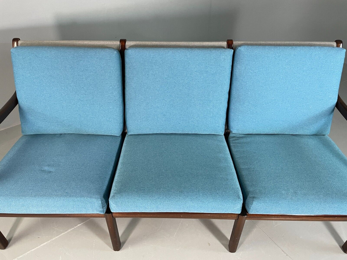 EB6724 Vintage Danish 3 Seat Sofa Blue Mahogany Ole Wanscher MCM Retro M3SS