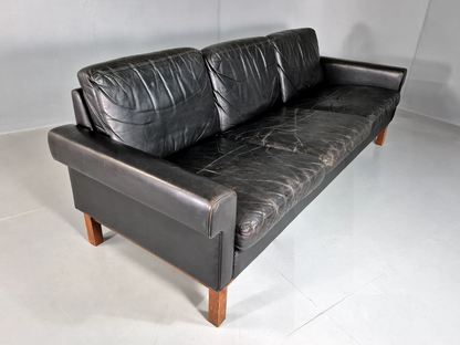 Vintage 3 Seat Sofa Black Leather Fribyter Gotland Ikea 1960s Retro EB7097 M3SS