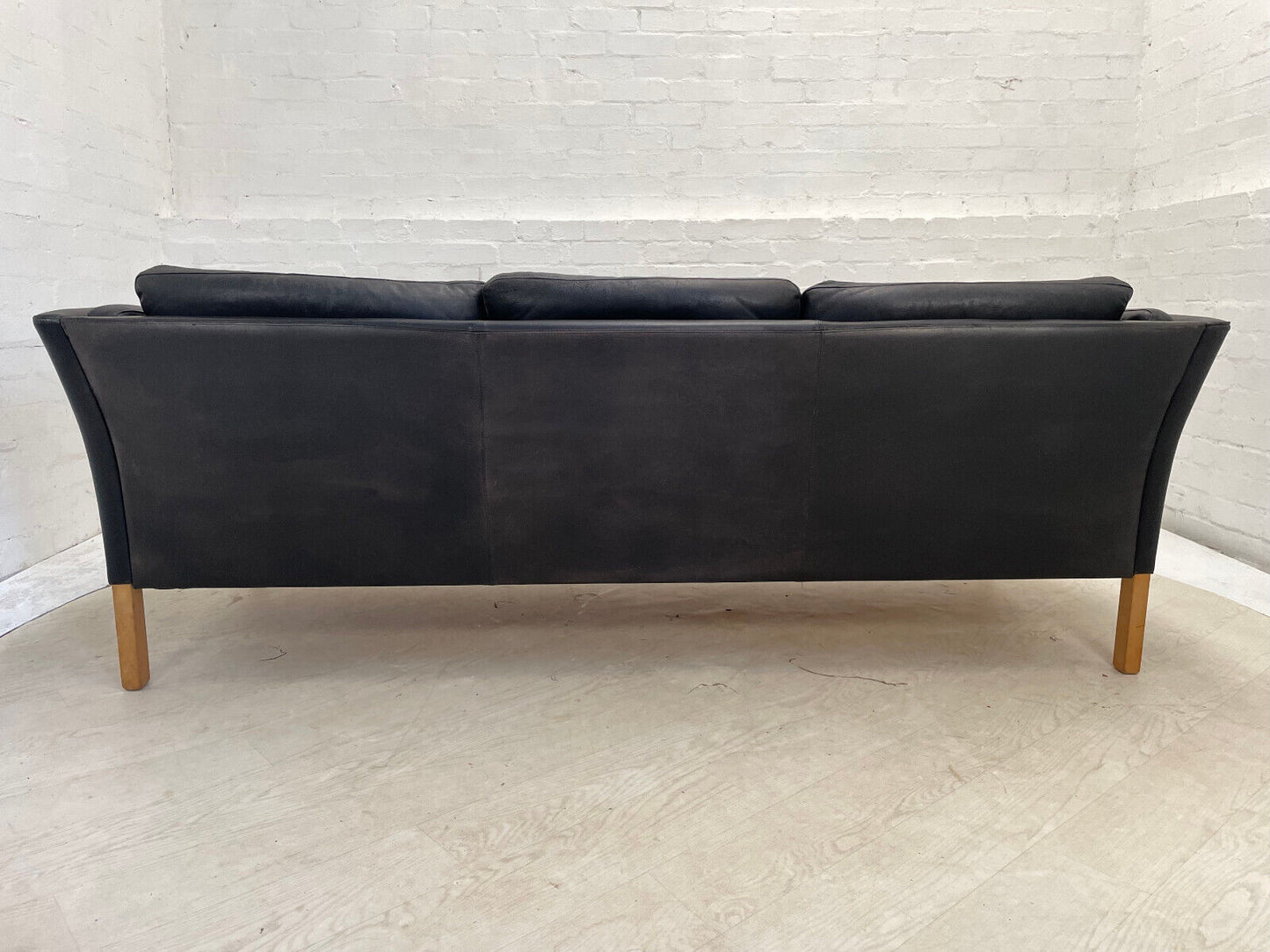 EB3495 Danish Mogens Hansen Style Black Leather Three Seater Sofa MCM M3SS