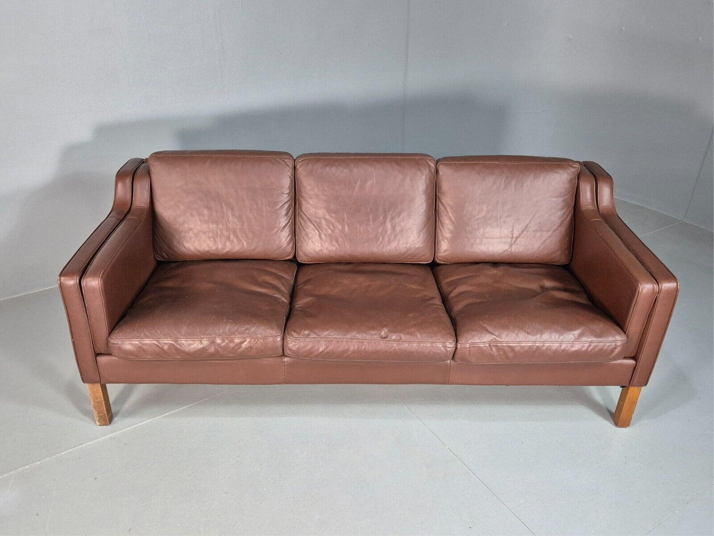 Vintage Danish 3 Seat Sofa Brown Leather Mogensen Style 1970s Retro EB7646 M3SS