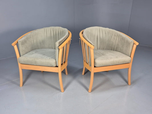 2 Vintage Danish Lounge Chairs Light Green Faux Suede Tub Frame MCM EB8511 MNOR