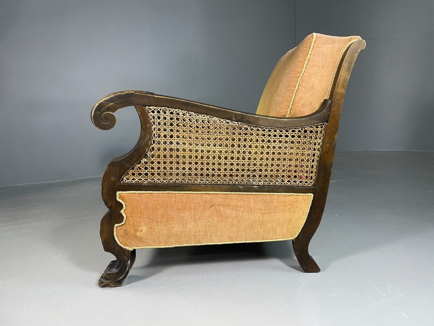 EB6768 Vintage Danish Lounge Chair Gold Velour Bergere Beech Antique 1920s VCLO