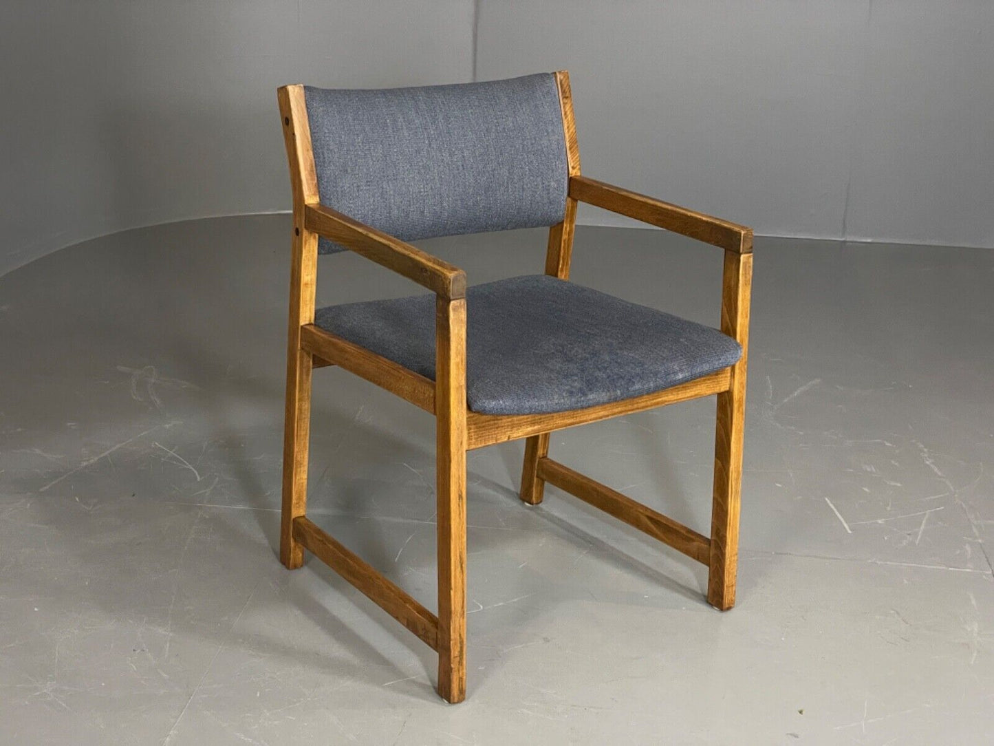 EB6144 Vintage Elbow Chair by Slagelse Oak Blue Cotton Danish Lounge MDIN