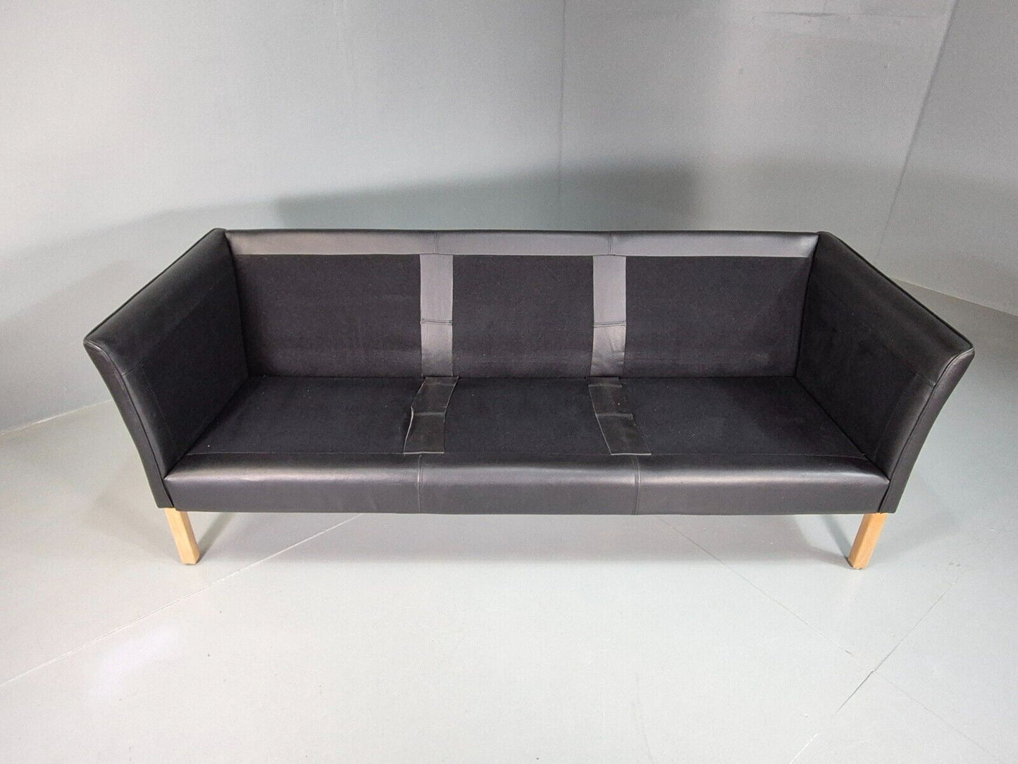 EB7578 Vintage Danish 3 Seat Sofa Black Leather Retro MCM  M3SS