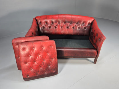 Vintage Danish 2 Seat Sofa Red Leather Chesterfield Style Retro EB8574 VCHE