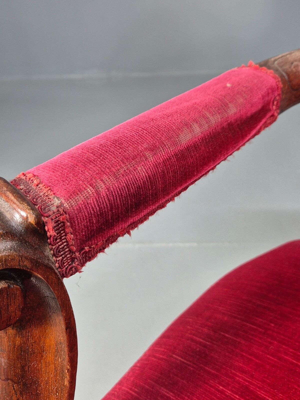 Vintage Fauteuil Chair Red Buttoned Velour Mahogany Antique 1900s  EB8440 VCAR