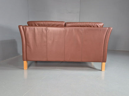 Vintage Danish 2 Seat Sofa Brown Leather 1970s Retro MCM  EB7633 M2SS