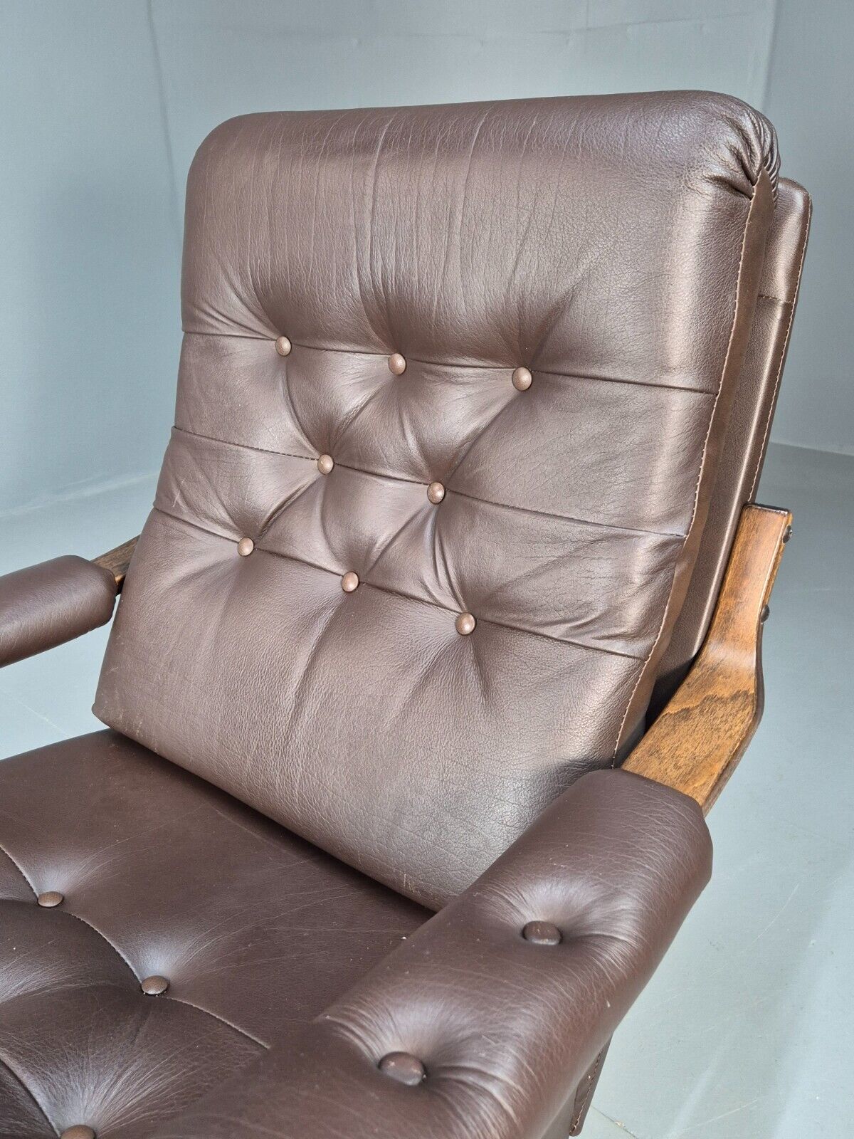 Vintage Danish Swivel Lounge Chair Brown Leather Bentwood 1970s MCM  EB8554 MBEN