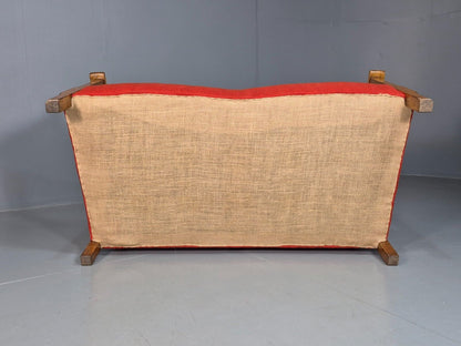 Vintage 2 Seat Sofa Red Seat Bergere Back Oak Frame Edwardian  EB7862 M2SS