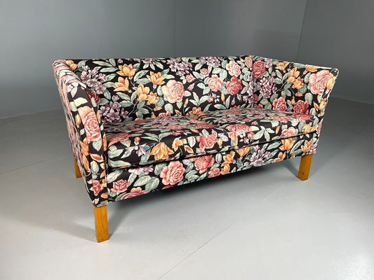 EB6679 Vintage Danish 2 Seat Sofa Floral Print Oak 1970s Retro Mid Century M2SS