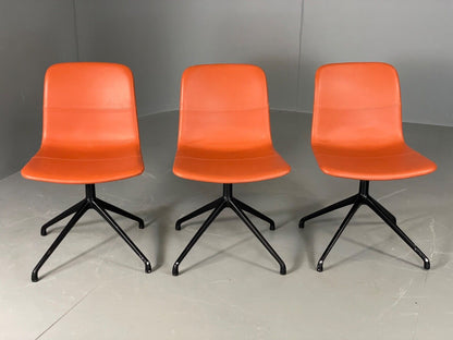 EB6130 Modern Swivel Bar Chairs Set Orange Vegan Faux Leather Retro Style MDIN