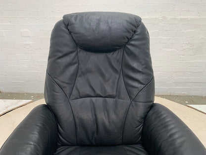 EB3192 Black Leather & Vinyl Reclining Swivel Chair with Splayed Beech Base MSWI