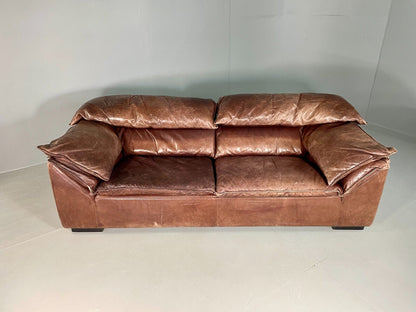 EB6933 Vintage Danish 3 Seat Sofa Brown Leather N Eilersen 1980s Retro MCM BM3SS