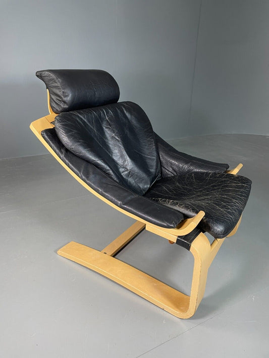 EB6604 Vintage Swedish Lounge Chair Black Leather Krokken Retro MCM MBEN