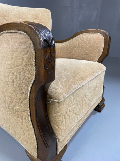 EB4557 Danish Mid Century Deco Style Oak & Cream Fabric Armchair, Retro VCAR