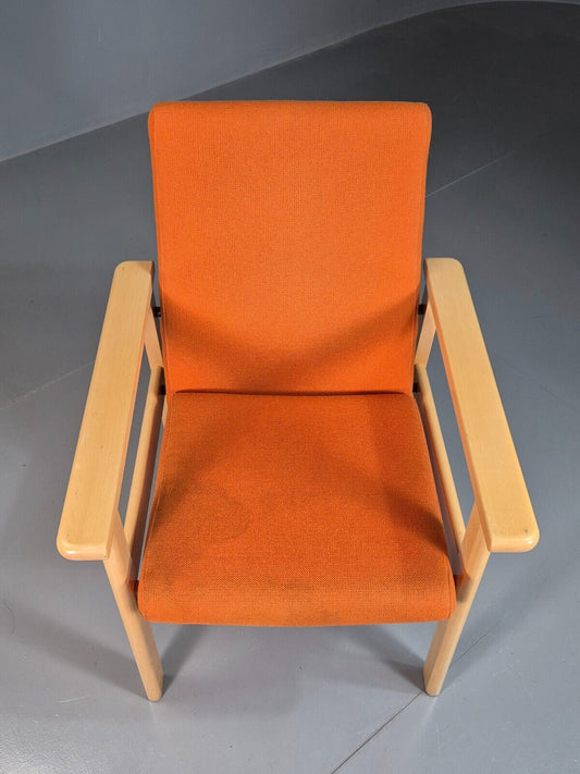 EB7198 Vintage Danish Elbow Chair Orange Wool Beech Frame 1980s Retro MNOR