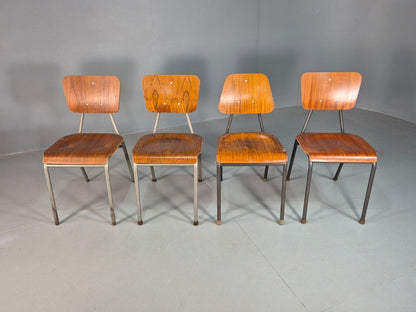 4 Danish Stacking Chairs Harlequin Set Teak Steel Mid Century Retro EB8334 MSTA