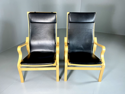 EB5762 2 Vintage Danish Leather and Bentwood Chairs, Ostergaard, Retro, MCM,MBEN