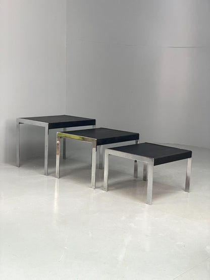 EB7135 Contemporary Nest Of Tables In Black Painted Ash and Chrome MWOO