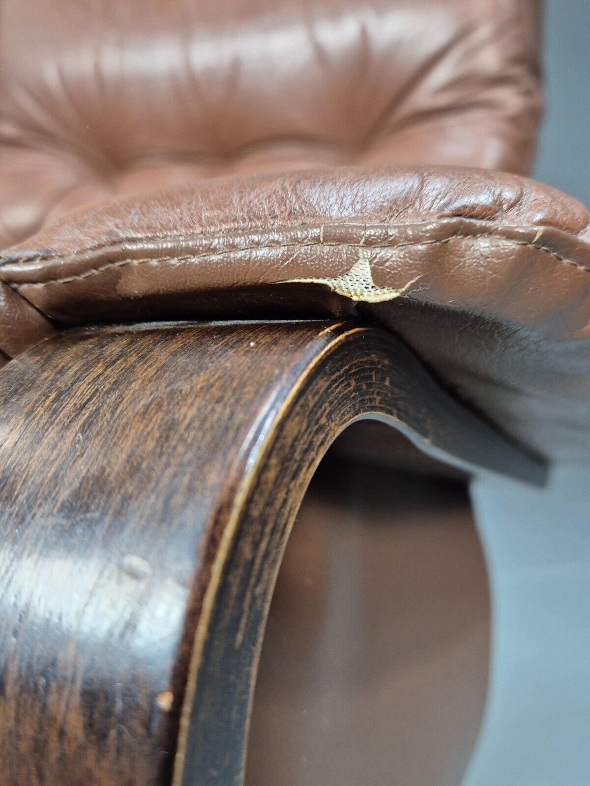 Vintage Danish Brown Leather & Vinyl Bentwood Swivel Chair Retro EB8480 MSWI