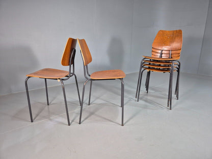 6 Vintage Danish Stacking Chairs Teak Plywood Steel Frame 1960 Retro EB8377 MSTA