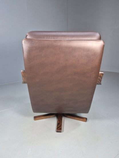 Vintage Danish Swivel Lounge Chair Brown Leather Bentwood 1970s MCM  EB8554 MBEN