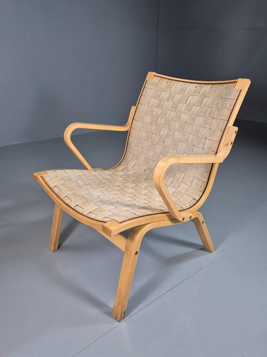 EB7398 Vintage Danish Lounge Chair Canvas Bentwood Ostergaard MCM Retro MBEN