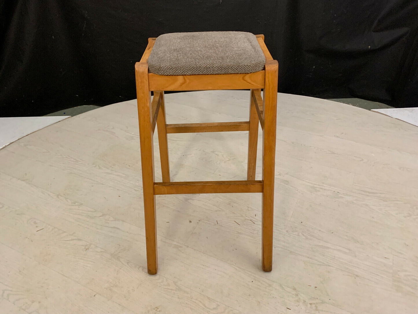 EB2360 Beech Stool with Beige Wool Seat Cushion Vintage Kitchen Dining Bar MDIN