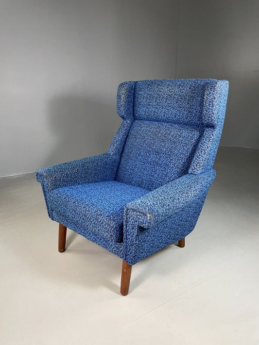 EB6945 Vintage Danish Lounge Chair Blue Wool Upholstery Retro MCM  MNOR