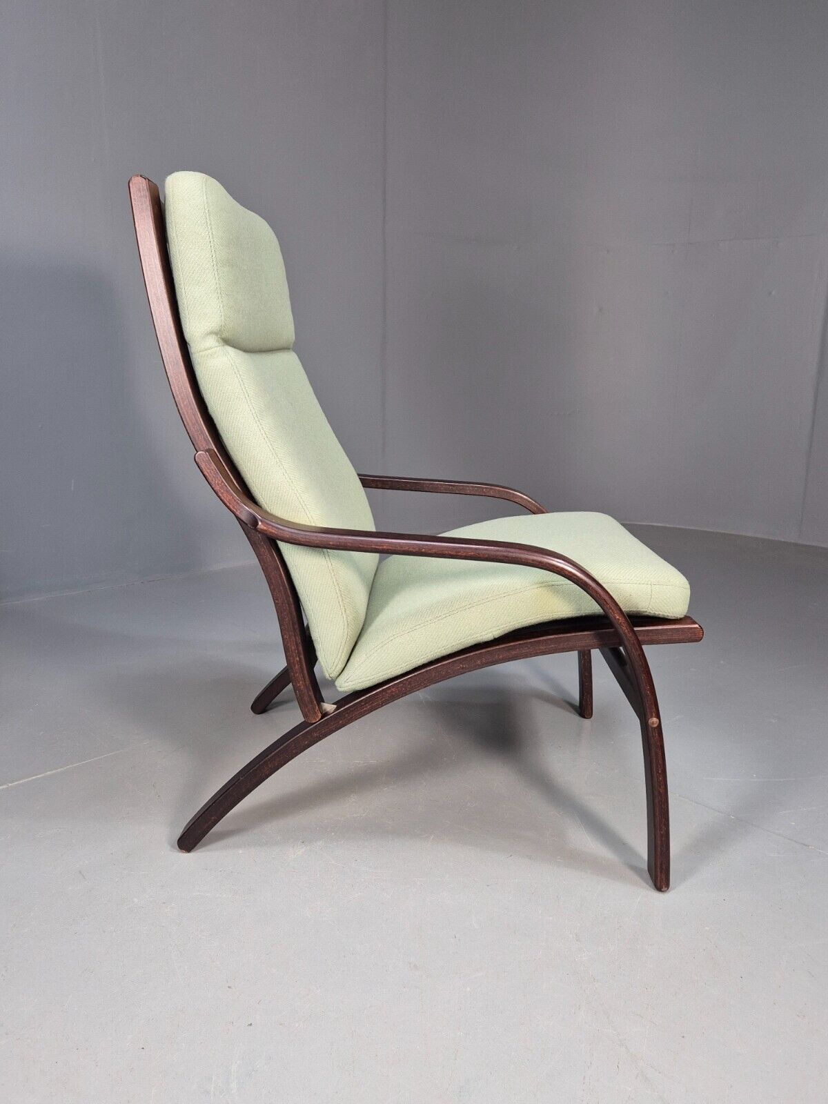 Vintage Danish Lounge Chair Mint Green Wool Bentwood Stouby 1980s EB8535 MBEN