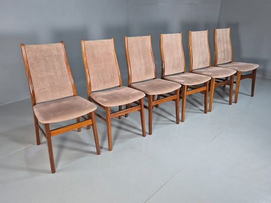 6 Vintage Danish Dining Chairs Teak Frame Original Upholstery 1970s EB7887 MDIN