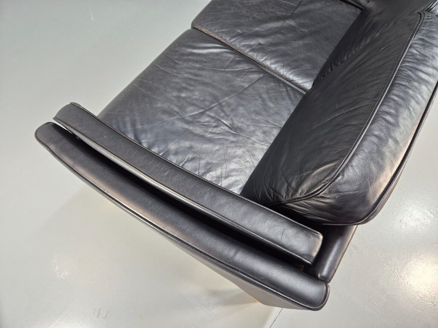 Vintage Danish 2 Seat Sofa Black Leather High Arms 1980s Retro MCM  EB8623 M2SS