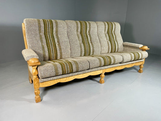 EB6507 Vintage Danish 3 Seat Sofa Grey Green Wool Oak Frame 1970s Retro V3SS