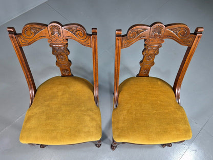 2 Vintage Dining Chairs Mustard Cabriole Leg Empire Style Antique EB7604 VCAR