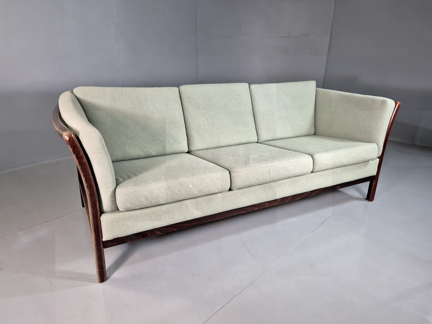 EB7286 Vintage Danish 3 Seat Sofa Green Wool Beech Frame Stouby Retro MCM M3SS