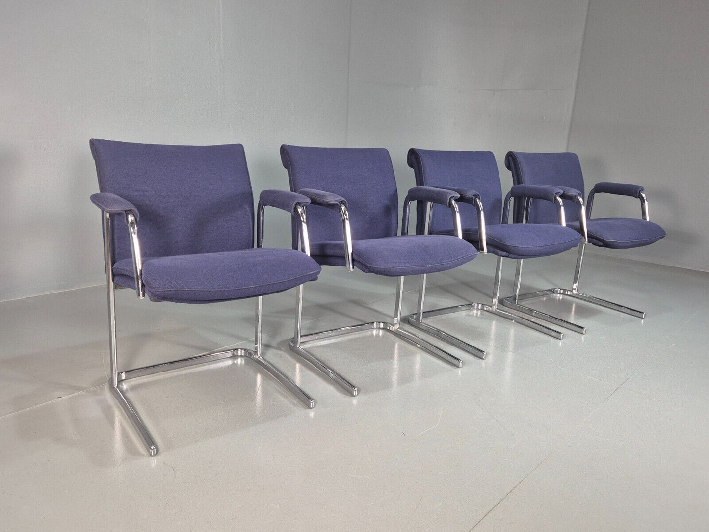 4 Vintage Elbow Chairs Blue Chrome Frame Boss Design 2004 EB7877 MDIN