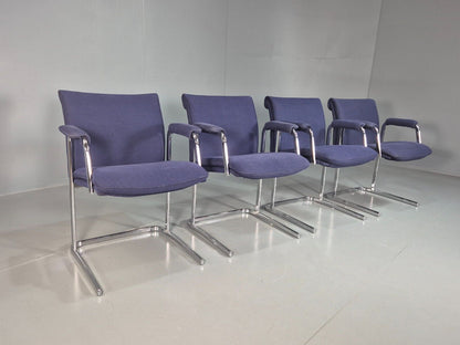 4 Vintage Elbow Chairs Blue Chrome Frame Boss Design 2004 EB7877 MDIN