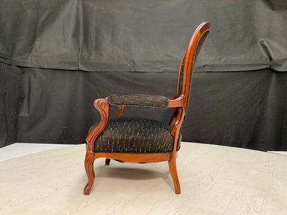 EB2268 Danish Carved Mahogany  & Black Wool Highback Antique Chair Vintage VCAR