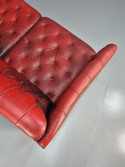 Vintage Danish 2 Seat Sofa Red Leather Chesterfield Style Retro EB8574 VCHE