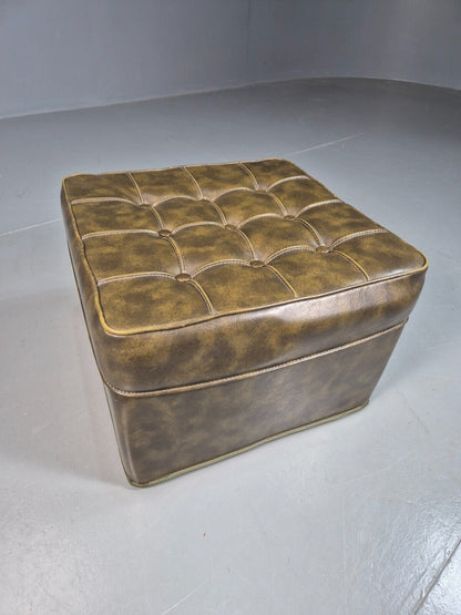 Vintage Footstool Ottoman Pouffe Green Vinyl Chesterfield Retro 1970 EB8225 MFOO