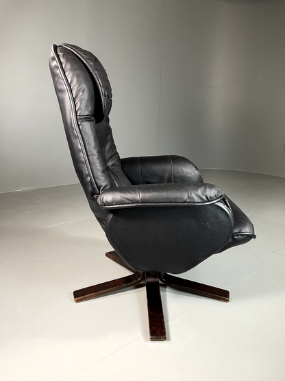 EB6065 Vintage Danish Swivel Chair Recliner Black Vinyl Retro MSWI