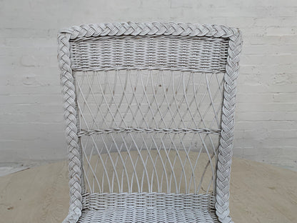 EB3609 Danish White Painted Wicker Dining Chair Mid-Century Modern Cottage MDIN