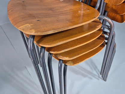 6 Vintage Danish Stacking Chairs Teak Plywood Steel Frame 1960 Retro EB8379 MSTA