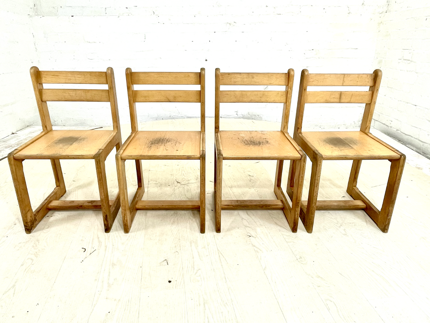 EB4321 Four Danish Children School Chairs, Beech Frame, Vintage. MDIN