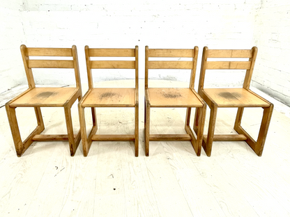 EB4321 Four Danish Children School Chairs, Beech Frame, Vintage. MDIN